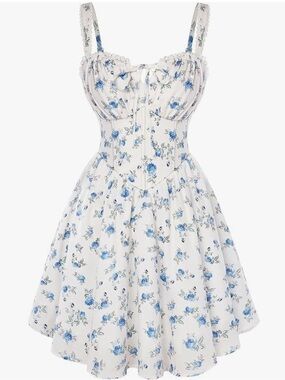 NWOT Blue & White Floral Corset Mini Dress with Pockets | Size XL
